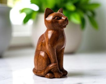 Wooden Sitting Cat 6 Inch / 15 cm, Cat Sculpture, Cat Figurine, Cat Statue, Room Decor, House Decor, Birthday Gift, Christmas Gift