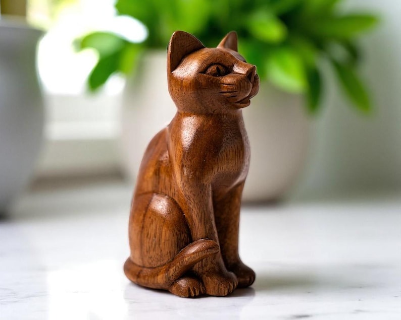 Wooden Sitting Cat 6 Inch / 15 cm, Cat Sculpture, Cat Figurine, Cat Statue, Room Decor, House Decor, Birthday Gift, Christmas Gift image 1