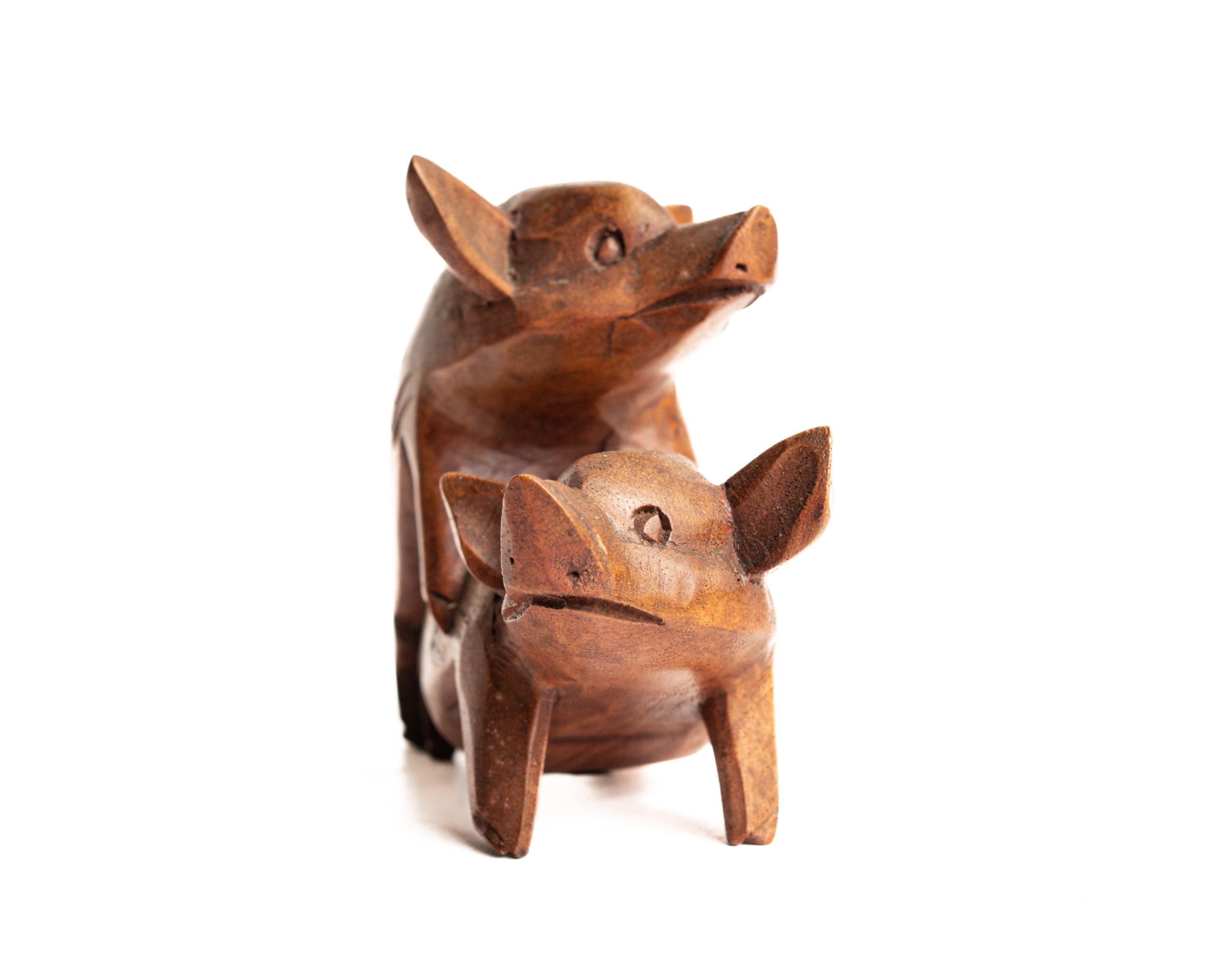 豚のセックス木製彫刻 4インチ/10 cm、豚の置物、木製置物、ホーム