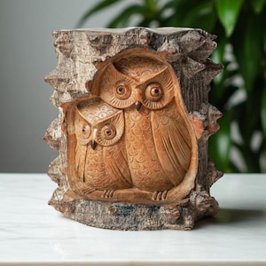 Wooden Owl 6 Inch / 15 cm, Mom and Child Owl, Animal Statue, Room Decor, Home Decor, New Home Decor, Living Room, Table Top, Office Decor