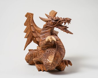 Dragon wings 5 Inch / 12 cm, Wood Statue, Wood Carving, Figurine, Home Decor, Ornament, Dragon carving, Handmade, Dragon statue