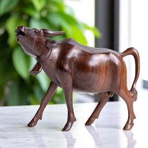 Wooden Cow 6 Inch / 15 cm,Wood Statue, Wood Carving, Figurine, Home Decor, Ornament, Birthday Gift, Handmade, Gift Idea, House Decor