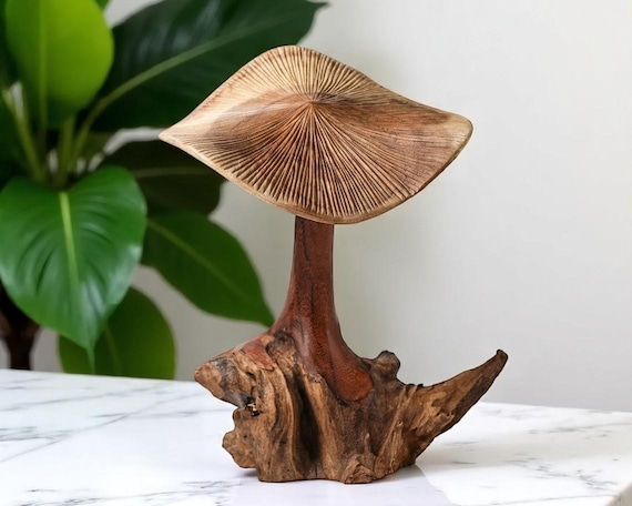 Mushroom Wood Ornament Bumble Bees Statue Sculpture Teak Root Handmade - View #11
