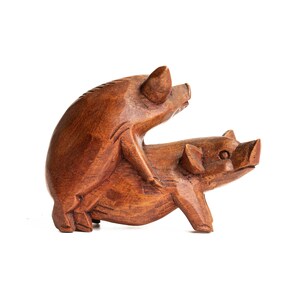 Pig Sex Wooden Carving 4 Inch / 10 cm, Pig Figurine, Wooden Figurine, Home Decor, Room Decor, Anniversary, Gift Idea, Wedding Gift