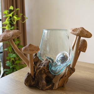 Wood Molten Glass 9 Inch / 22 cm, Blown Glass,Melted Glass, Terrarium, Hand Blown Recycled Glass,Succulent Planter,Office Decor,Gift for Mom