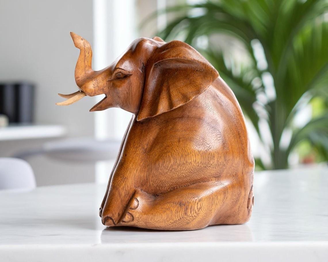 木製 象の彫刻 ヴィンテージ 木彫り像 インテリア 置物 木彫り 象 ゾウ 置物 オブジェ アンティーク 木製 アジアン | LinxLand