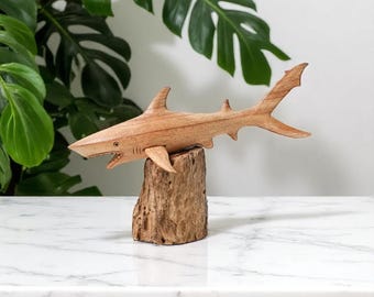 Wooden Shark Sculpture 7 Inch / 18 cm, Shark Statue, Wooden Carving, Home Decor, Room Decor, Living Room, Office Decor, New Home Decor