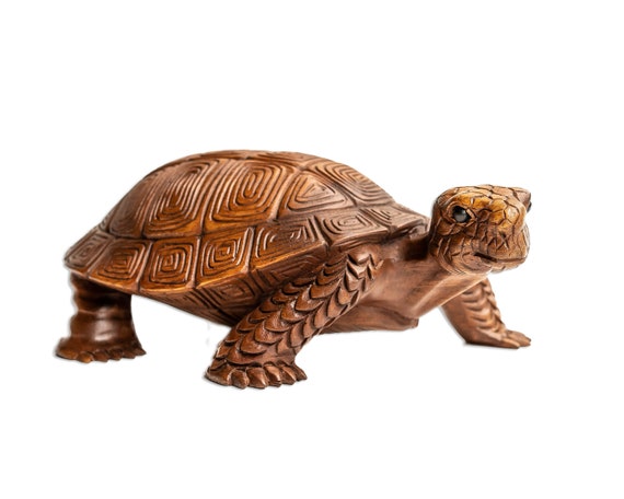 木製カメ 3インチ / 7 cm、カメの彫刻、カメの像、カメの彫刻、ホーム