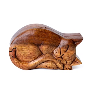 Houten kattenbak 12 cm, puzzelkat, geheime doos, geheime kat, cadeau voor haar, handgesneden, houtsnijwerk, houten kist, puzzeldoos