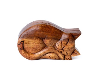 Boîte en bois pour chat 5 pouces / 12 cm, puzzle chat, boîte à secret, chat secret, cadeau pour elle, sculpture à la main, sculpture sur bois, boîte en bois, boîte puzzle