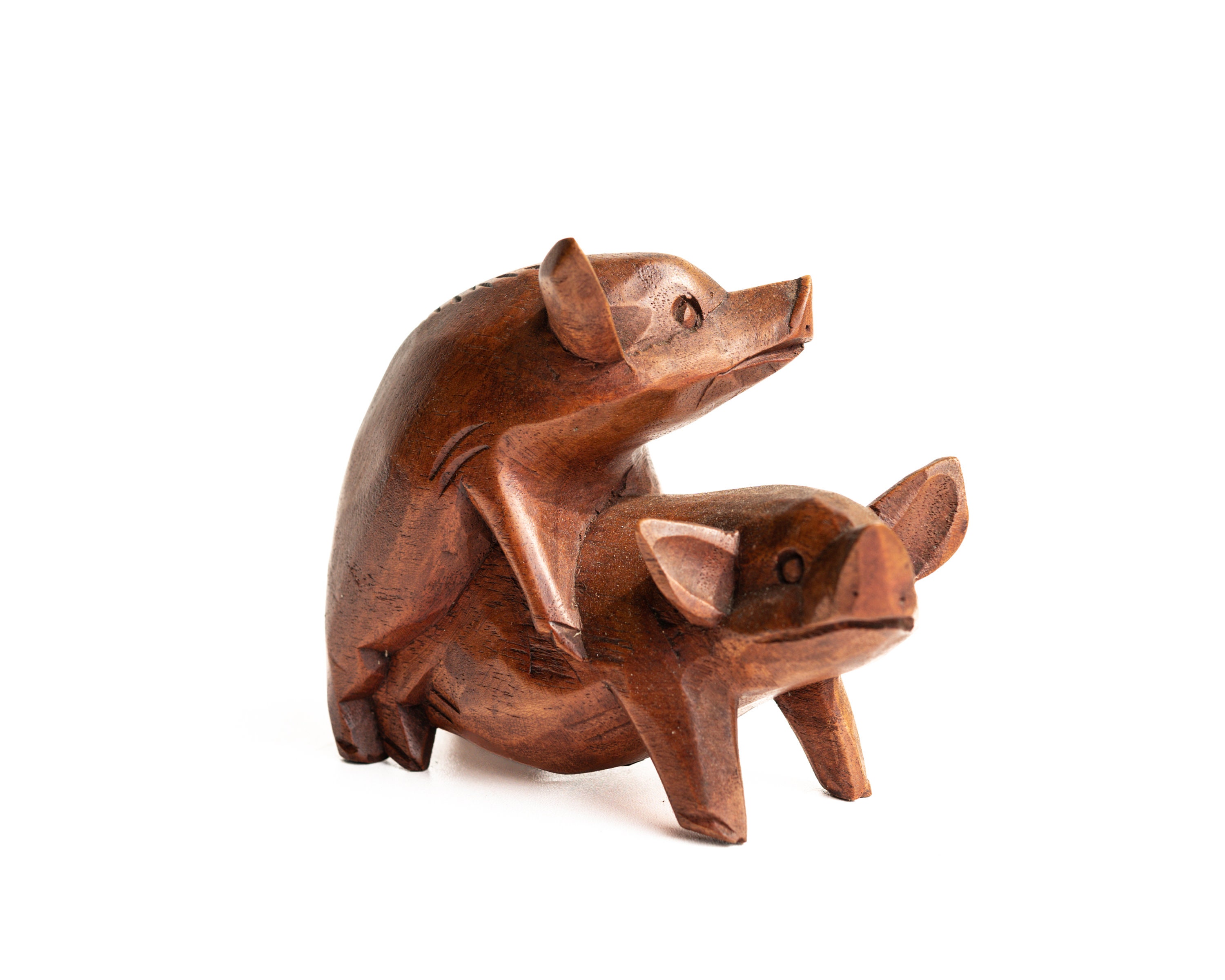 Figurines de petits animaux de cochon de 7CM, nouvelle Statue porte-bonheur  en bois, décorations murales du zodiaque pour la maison, décorations de  voiture en sculpture sur bois - AliExpress