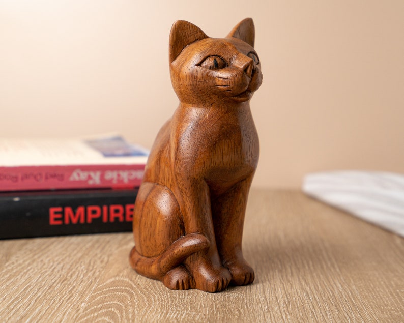 Wooden Sitting Cat 6 Inch / 15 cm, Cat Sculpture, Cat Figurine, Cat Statue, Room Decor, House Decor, Birthday Gift, Christmas Gift image 6
