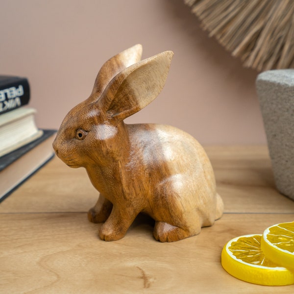 Wooden Rabbit 5 Inch / 12 cm , Hand Carved Statue, Unique, Rustic, Home Decor, Handmade, Home Decor, Ornament, Birthday Gift for Dad