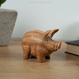 Pig Fat 3.5 inch / 8.89 cm, Hand Carved Statue, Wood Carving, Unique Figurine, Rustic, Home Decor, Handmade, Gift for kid