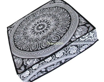 Housse de coussin décorative de sol Mandala ELP noir et blanc 26 x 26 pouces/Grande taie d'oreiller de méditation yoga Zafu/Couvre lit pour chien # AC165C