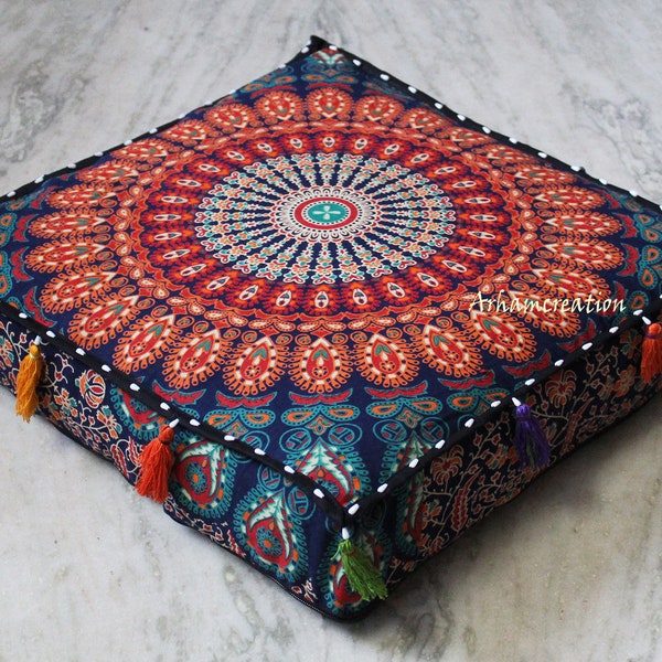 35X6" Square Indian Handmade Cushion Cover, Floor Pillow Cover, 26x6" zafu meditation cushion, Yoga Cushions, Pet Bed Covers