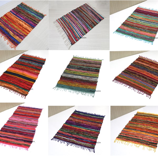 Boho indio hecho a mano alfombra Chindi alfombra área rag alfombra hogar decoración piso trapo colorido algodón alfombra sala de estar alfombra baño alfombra tejida a mano