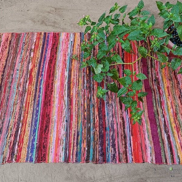 Living Room Rug, 5*7 Feet Rug- Bathroom Mat-Recycled Cotton Rug 2x3 Ft small chindi rug- Colorful Floor Carpet - 3X5 Ft RAG RUG Home Decor