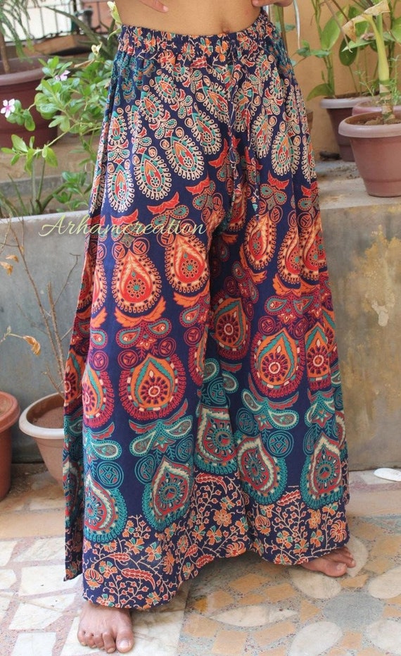 Blue Indian Printed Women's Regular Fit Palazzo Pants Loose Flraed Pant  Palazzoo | eBay