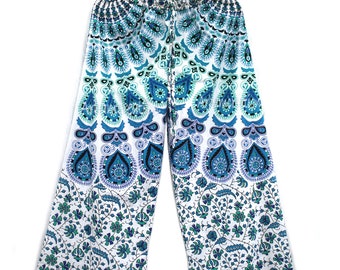 Pantalon en coton/pantalon palazzo/maxi hippie femme. Pantalons amples, pantalons jupes, pantalons, pantalons de yoga à la mode, pantalons à fleurs