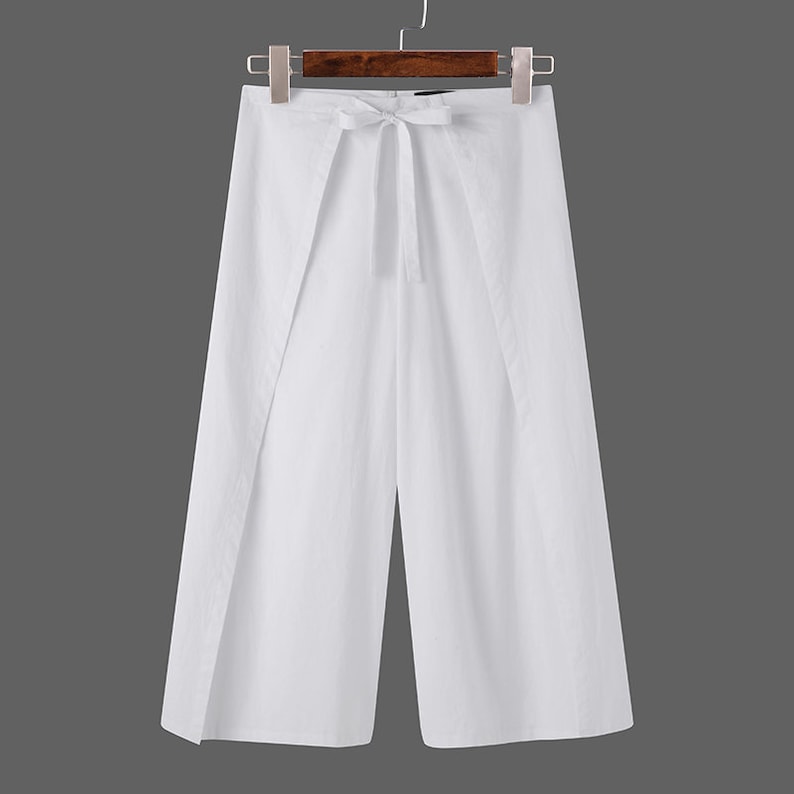 Pantalon en coton/pantalon palazzo hippie pour hommes, cravate cache-cœur à porter décontracté, pantalon cache-cœur en coton, sarouel unisexe, pantalon fendu, pantalon festival/plage image 3