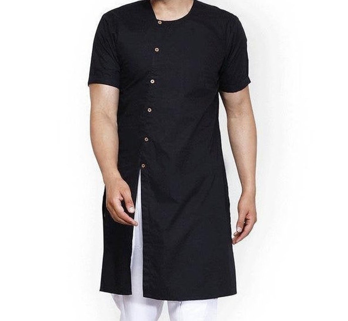 Black Kurta Half Sleeve 100Cotton Solid Kurta Top Tunic Men Etsy