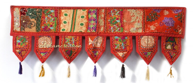 Bohème Toran Porte indienne Toran / Tapisserie murale Boho Masala cantonnière de porte faite main, porte colorée décoration de fenêtre décoration murale hippie image 2