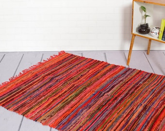 New Home Gift Carpet, Living Room Rug, Bathroom Mat, Recycled Cotton Rug 2X6 Ft Chindi Rug, Colorful Floor Carpet, 2X5 Ft RAG RUG Home Decor