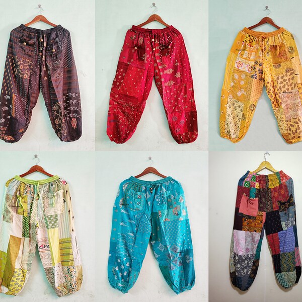Handmade Patchwork Rayon Pant, Women’s Summer Harem Pants, Festival Clothing-Boho pants, Hand Dyed Patchwork Harem Pants with Pockets,
