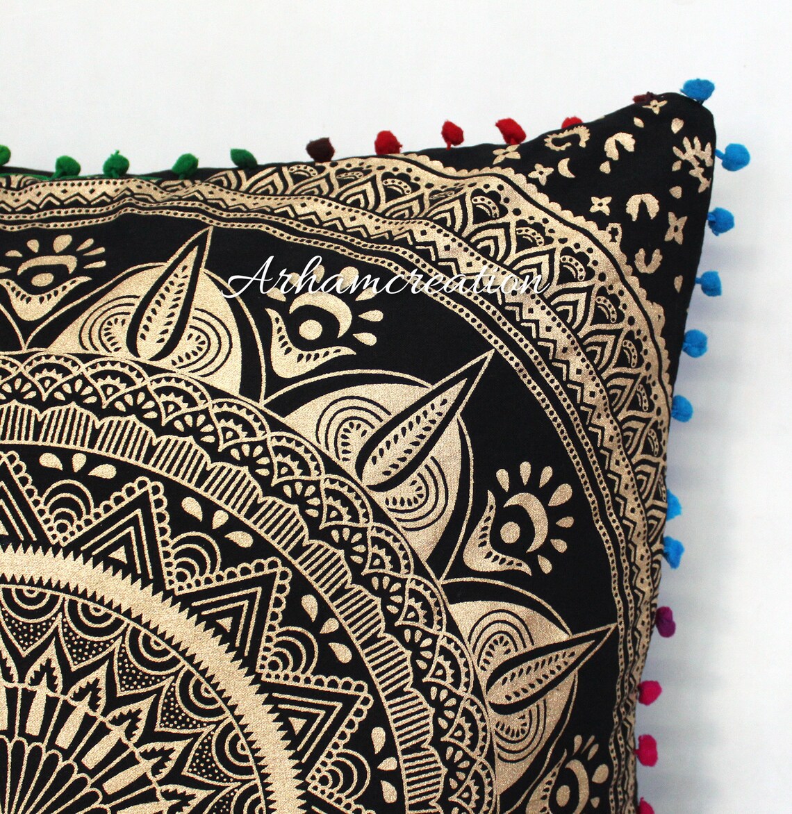 Large 24 Square Cushion Cover/ Black Gold Mandala Pillow Etsy