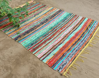 2 x 3 pi 2 x 3 pi - tapis de salon - tapis de salle de bain - tapis en coton recyclé 2 x 6 pi 2 x 6 pi. tapis chindi - tapis de sol coloré - 2 x 5 pi. tapis ondulés