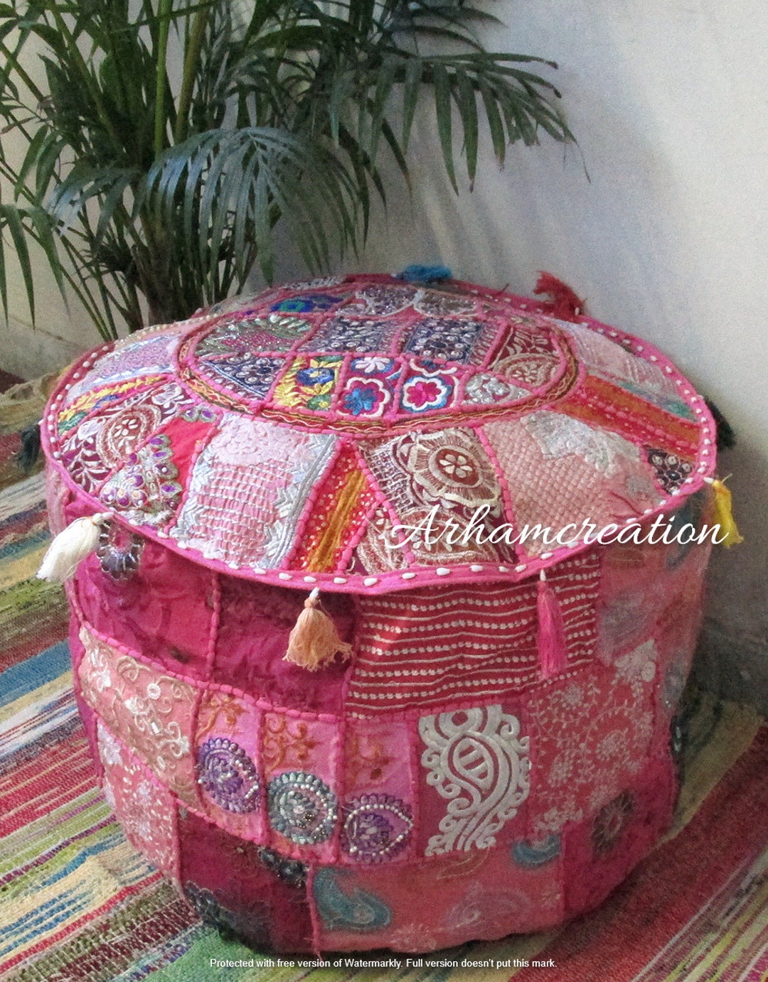 Pouf Cover 22x14 Round Ottoman Cover Floor Decorative Etsy