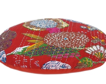 Housse de coussin ronde de 40 po., oreiller Kantha décoratif au sol, housse de coussin de 32 po., zafu de méditation et de yoga, COUSSIN NON REMPLI - toutes les couleurs sont disponibles