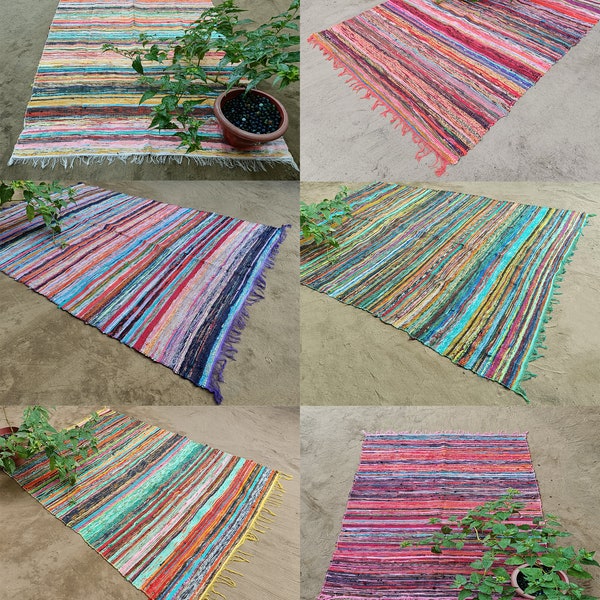 Handwoven Bohemian Carpet Large Chindi Rug Area Rag Rug Home Decor Rag Colorful Handmade Cotton Chindi Rug Living Room Rug Bathroom Rug