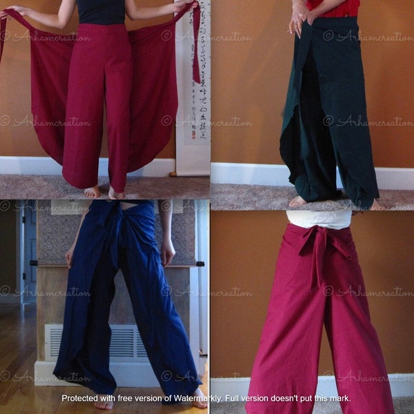 Pantalon palazzo à jambe large - Pantalon portefeuille en coton, Cravate portefeuille, tenue décontractée, Sarouel pour femme, Pantalon fendu, Festival de pantalons, Plage, Yoga et méditation