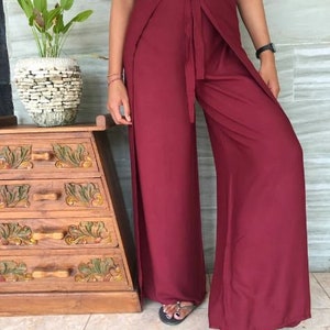 Cotton Pant/ Hippie Mens Palazzo Pant, Wrap Tie Art To Wear Casual , cotton Wrap Pants, Unisex Harem, Slit Pants, Trousers Festival/ Beach Burgundy