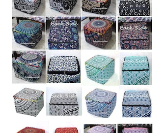 New 22X22X14" Square Multicolor Cotton Pouf Ottoman Cover- 20X20X14" Pouf Cover/ Footstool Chair Cover, Home Decorative Pouf Covers #ACPC409