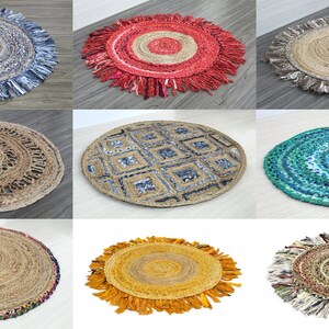 Round rug carpet- colorful round rug- Floor Covering, Bath Mat, Entrance Mat-zero waste carpet/ Braided Jute Chindi Rug- CUSTOM AVAILABLE