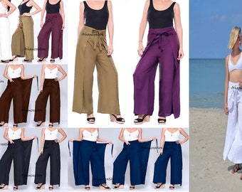 Pantalón Palazzo de pierna ancha - Arte de corbata envolvente para usar casual, pantalones envolventes de algodón, harén de mujer, pantalones con aberturas, festival de pantalones, playa, meditación de yoga