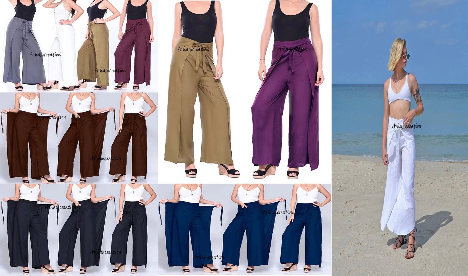 Wide Leg Pants, Summer Pants, Women's Chiffon Pants, Green Skirt Pants,  High Waist, Light Weight Pants, Customize Pants P0031 