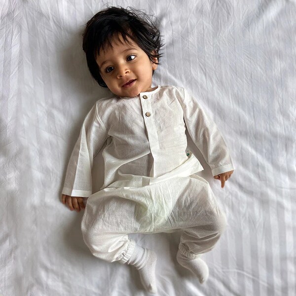 White Linen Kurta - Baby Kurta Pajama / Shalwar Kameez / Thobe - Desi Pakistani & Indian, Ramadan, Eid, Wedding, Shaadi, Mehendi, Festival