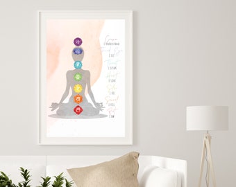 Chakra Printable / Spiritual / Chakra Poster / Chakra Symbols / Chakra Meanings / Chakra Affirmation / Chakra Instant Download / Wall Art
