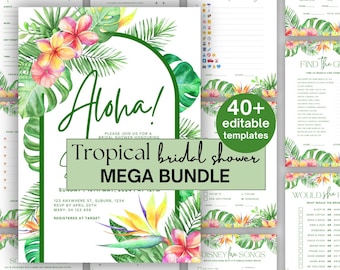 BEWERKBARE Aloha vrijgezellenfeestbundel | Hawaiiaanse uitnodigingssjabloon | Tropisch Luau-themafeest | Canvassjabloon