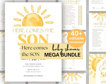 Kit Chá de Bebê "Aí Vem o Filho", Convite Editável da Sunshine Games (Download Digital)