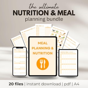 Meal Planning & Nutrition Bundle, Meal Planners, Nutritional Guides and Information, Recipe Templates, Mindful Eating, Healthy Eating