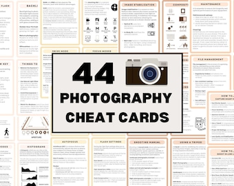 Tarjetas de trucos de fotografía, 44 miniguías de aprendizaje de fotografía, descarga instantánea, PDF, exposición, ajustes, consejos de fotografía, aprende cómo