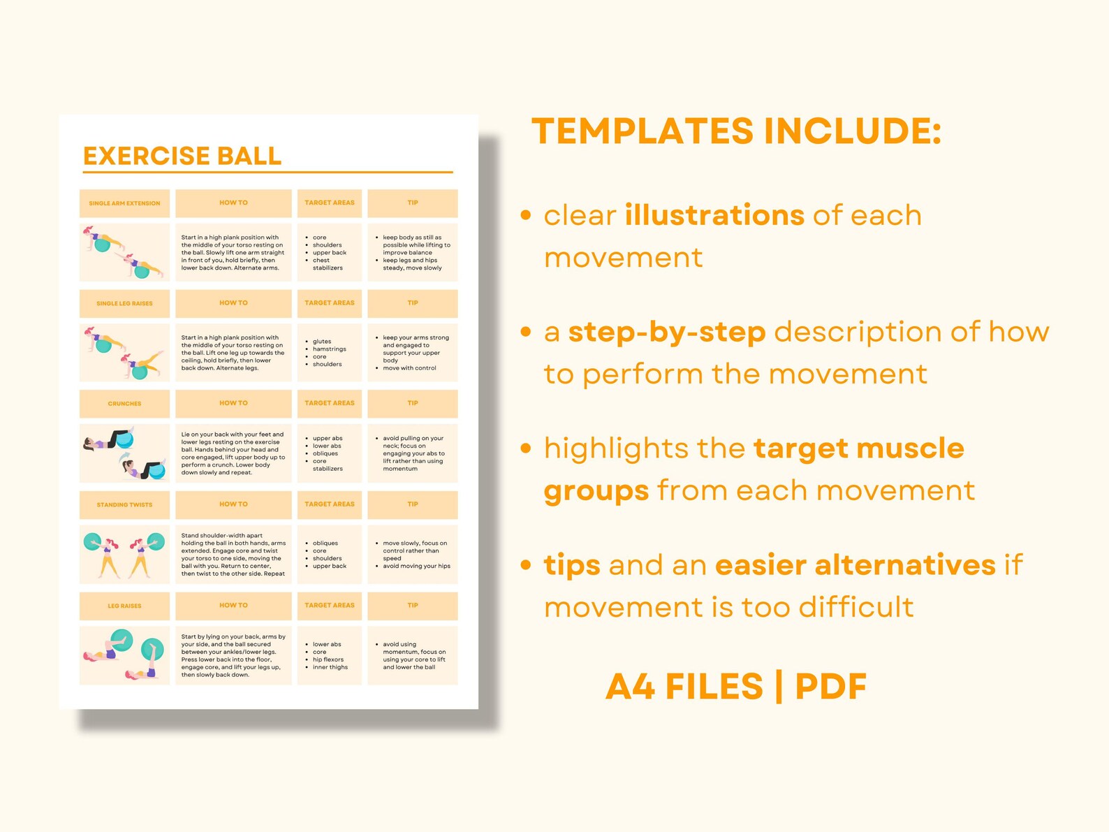 Exercise Ball Workout Templates | Core, Balance & Strength | Full Body ...