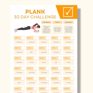 Plank 30 Day Challenge Template | Printable Fitness Tracker for Core Strength and Workout Goals | Fitness Digital Download | PDF