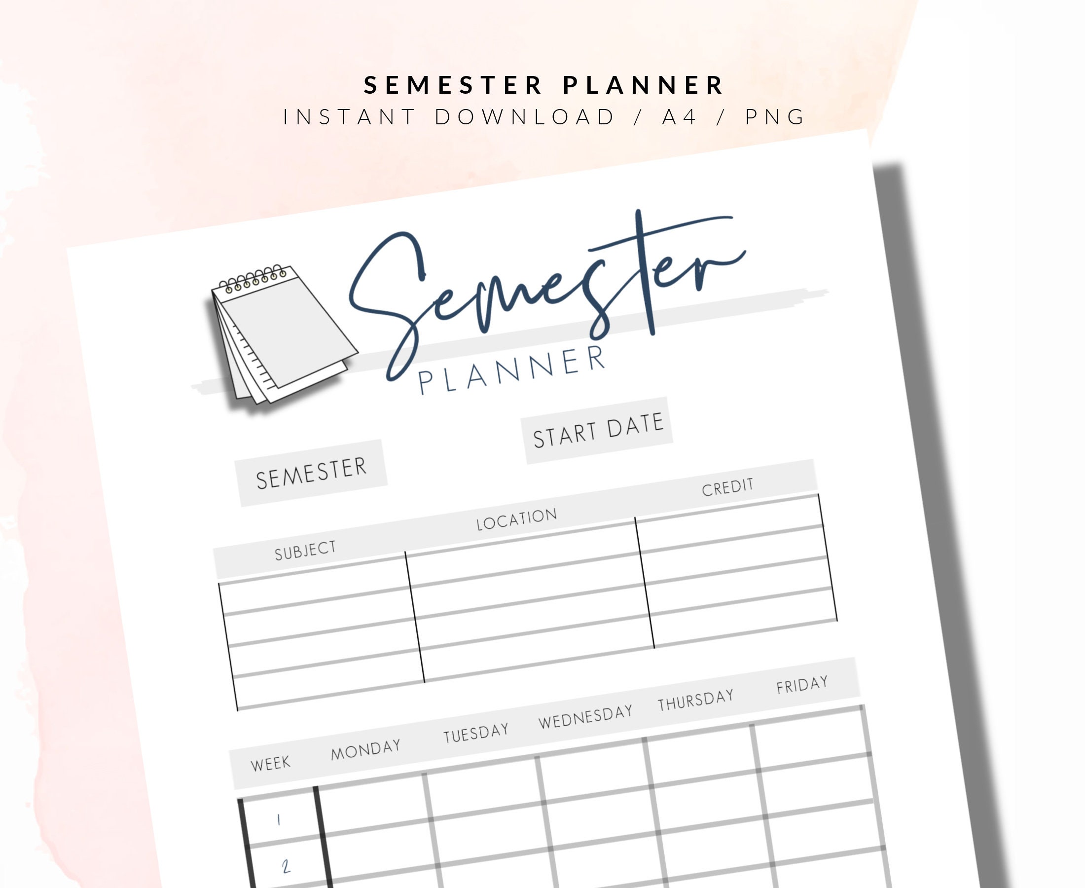 Semester Planner Printable / Student Printable / Student | Etsy