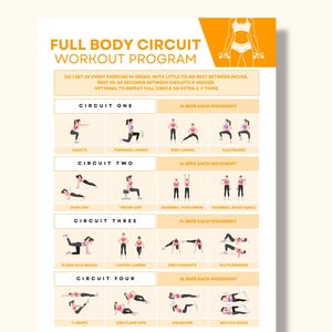 Modèle d'entraînement pour le circuit complet du corps | Programme de remise en forme imprimable | Musculation et cardio | Routine d'exercices à la maison et au gymnase | Télécharger